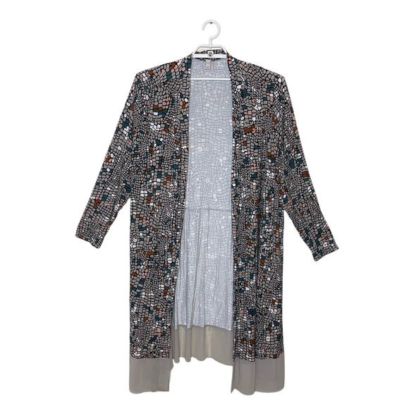 LOGO Lori Goldstein Leticia Mosaic Open Front Duster Cardigan Ultra Soft Boho 3X - Picture 1 of 9